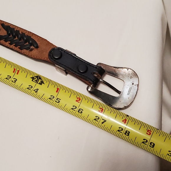 Nocona Western Black Leather Belt Made in USA Woven Embossed Embellishments - Picture 10 of 10